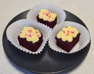 Red velvet cake with cream cheese frosting