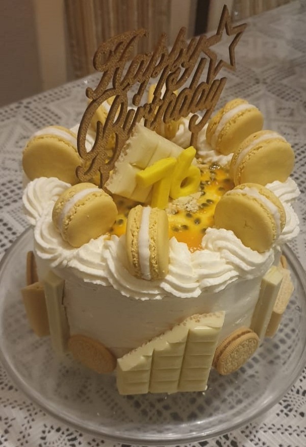 76th Male White Chocolate and Passion Fruit Multi-layered Birthday Cake