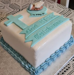 Baby boy baptism celebration cake