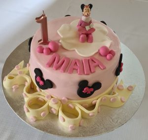Baby girl 1st birthday micky mouse birthday cake with sugar art decorations