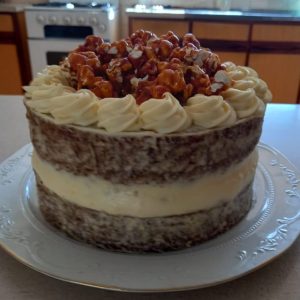 Carrot cake with salted caramel popcorn