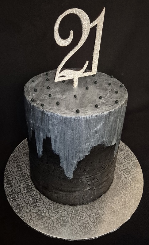 Black and silver male 21st birthday cake