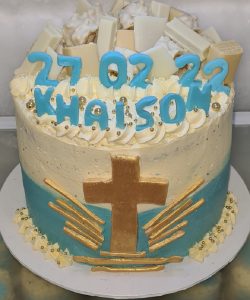 New apostolic baby boy baptism cake and minature thank you cakes