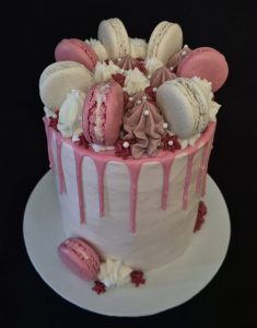 Pink and cream macaroon birthday cake