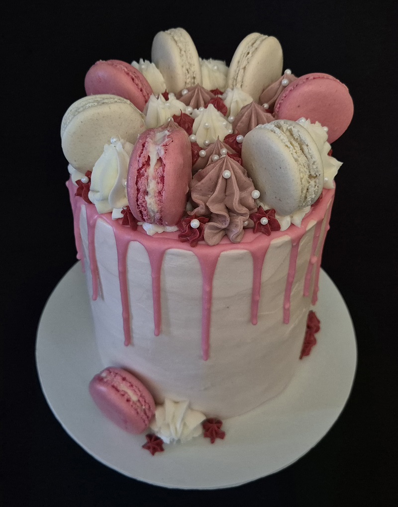 Pink and cream macaroon birthday cake