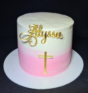 Pink and white Baptism cake