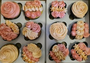 Peach and pink floral cupcakes