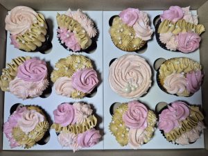 Pink and gold floral cupcakes