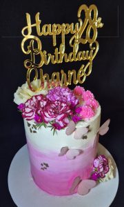 28th Birthday pink ombre celebration cake