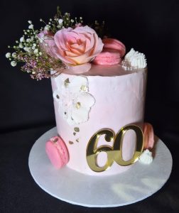 60th Birthday pink floral theme birthday cake